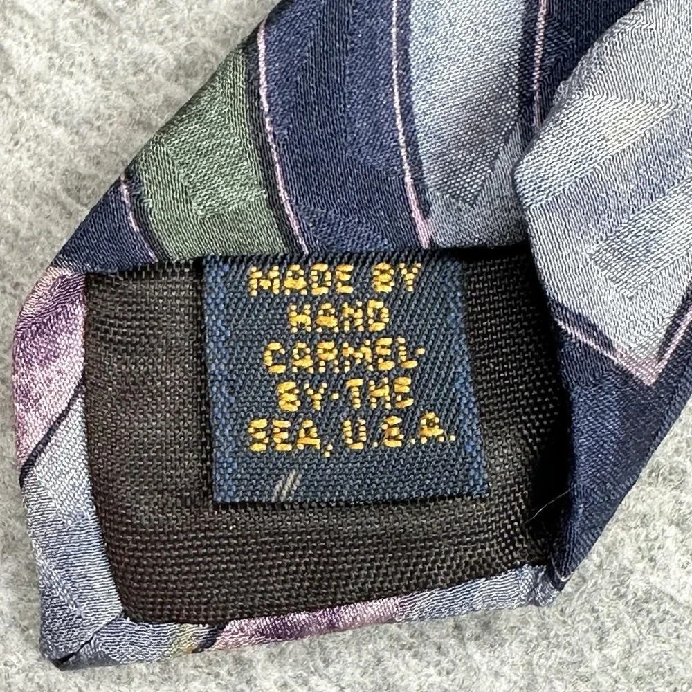 Vintage J.Blades & Co Mens Tie Silk Navy Purple Geometric Handmade USA 56x4